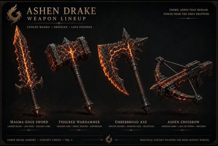 Ashen Drake weapon lineup concept