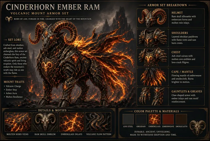Cinderhorn Ember Ram armor set concept