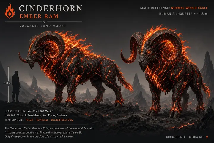 Cinderhorn Ember Ram mount concept at normal world scale
