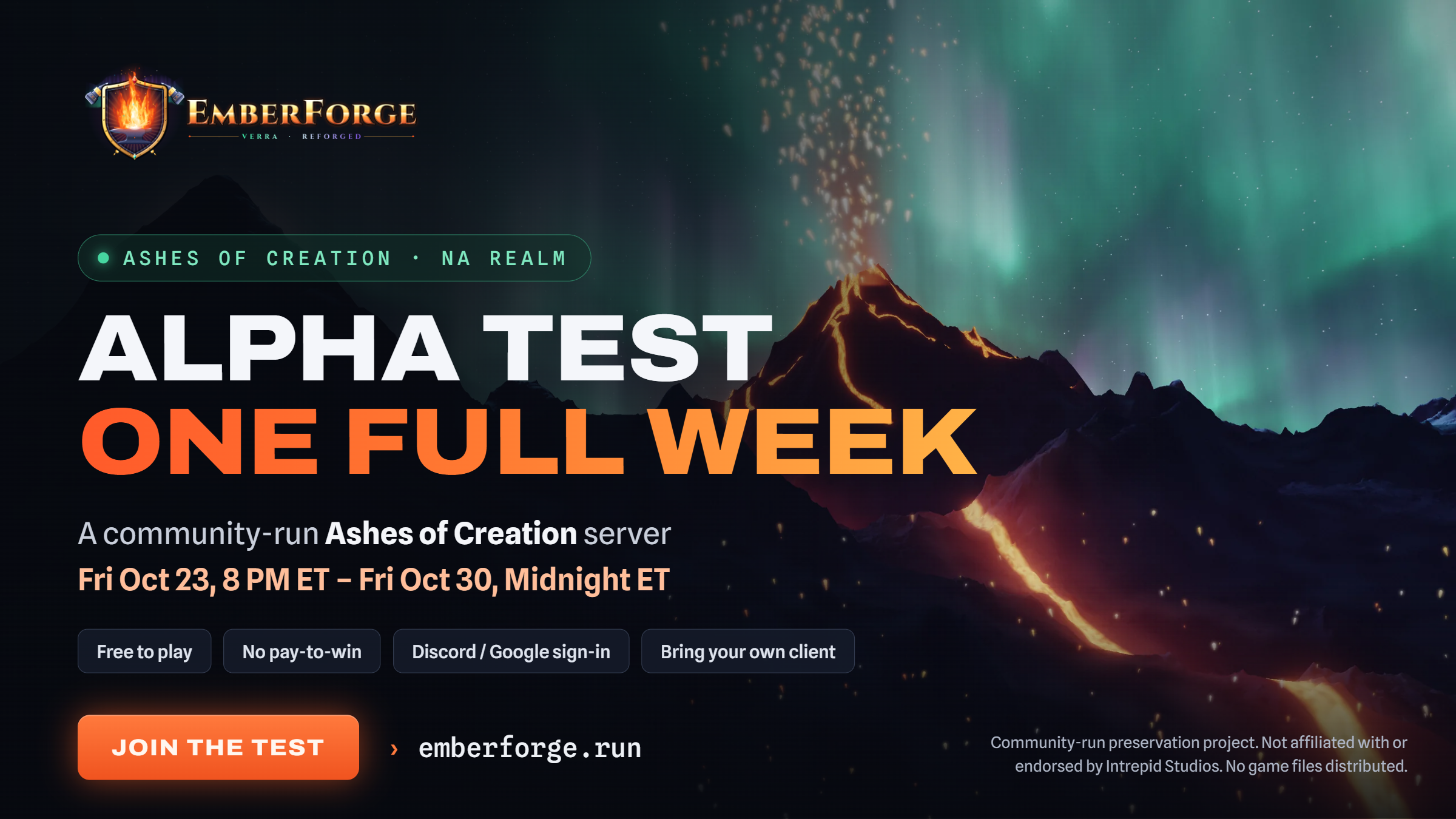 Alpha Test This Weekend — Fri Oct 23 – Fri Oct 30